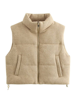 Stand Collar Style Cotton Vest Simple Style Cardigan Warm Short Vest