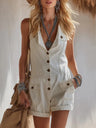 Sleeveless Button Decoration Pocket Shorts Jumpsuits