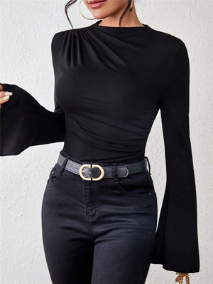 Design-forward Flared Sleeve Stand Collar Slim Fit T-shirt