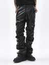 Pantalon en cuir PU plissé brillant style Dark-Punk