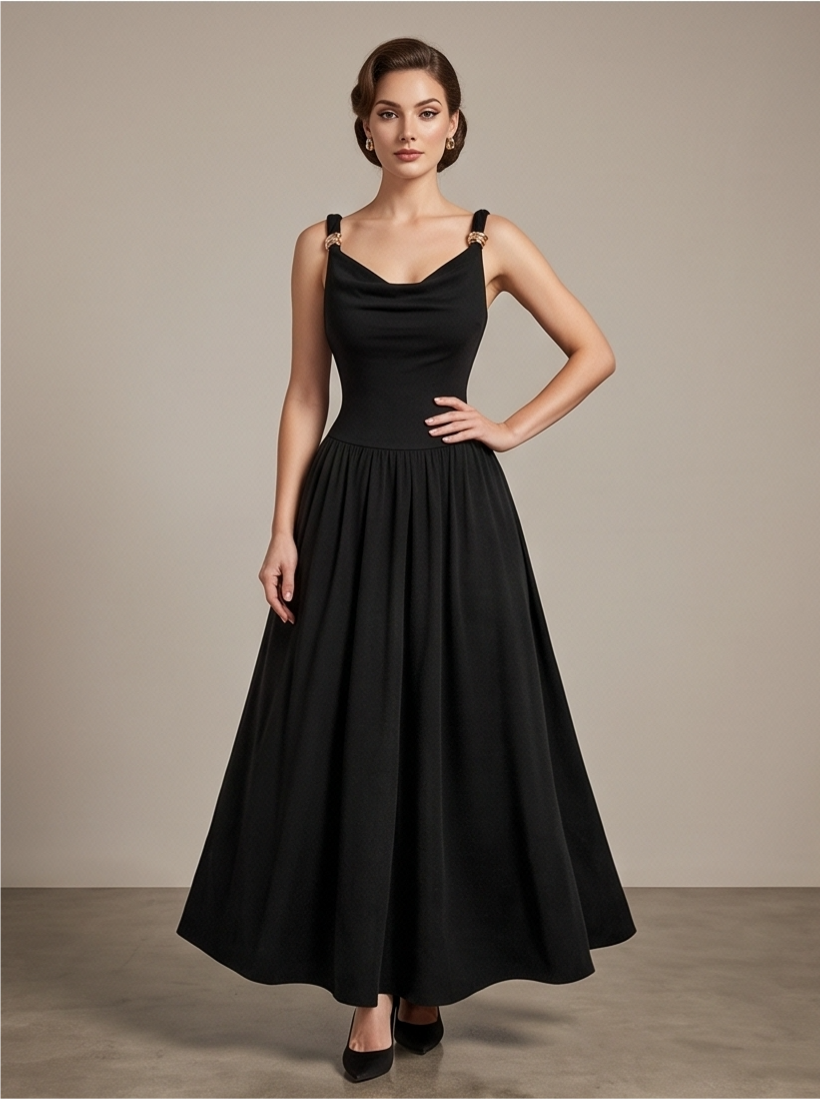 Black Metallic Embellished Spaghetti Strap Maxi Dress