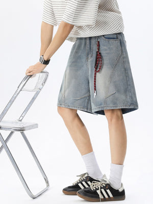 Distressed Washed Five Points Denim Shorts
