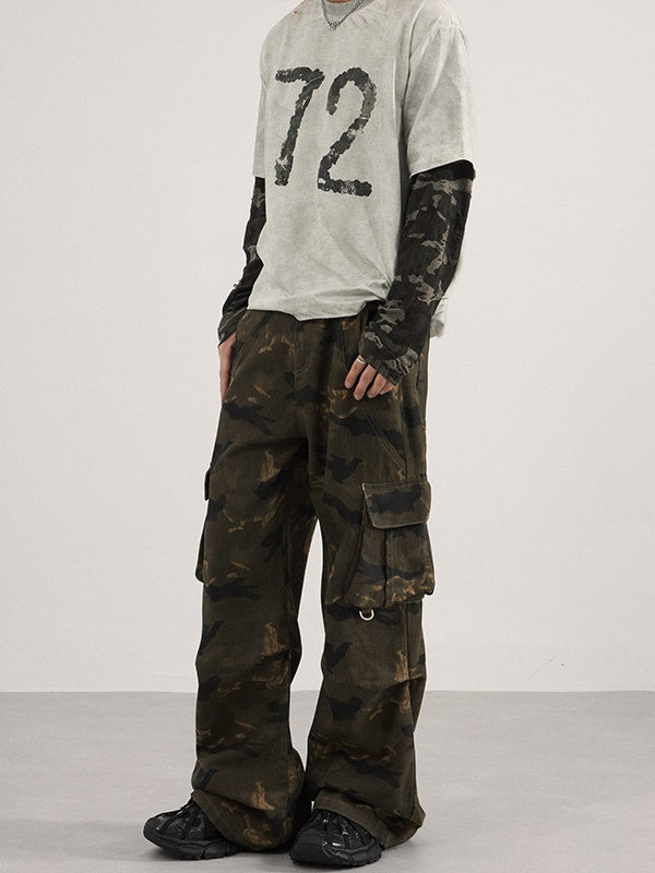 Liber Autumn Neutral wear Multiple pockets Camouflage Pants