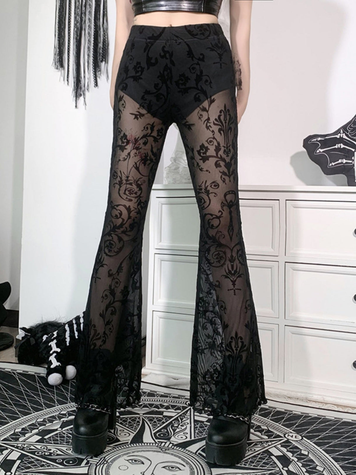 Y2K Lace See-through High-waisted Flared Pants Slimming Pants