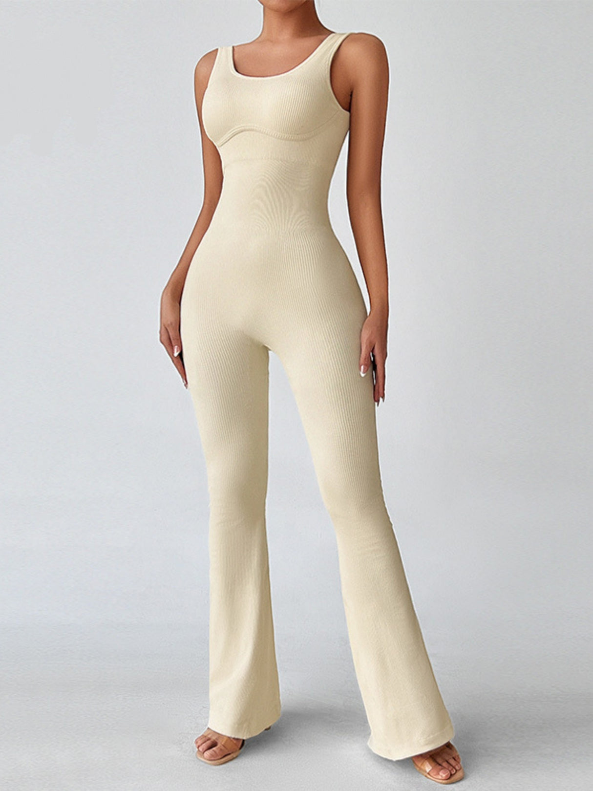 Seamless Thread Spaghetti Strap Backless Flared Pants Exercise Yoga Fitness Jumpsuits&Bodysuits