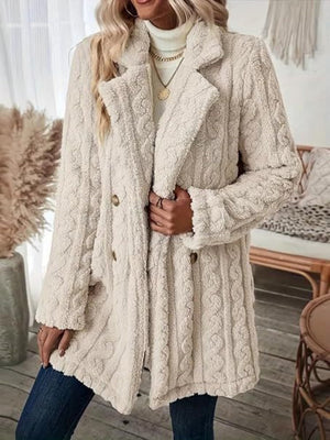 Twist Pattern Geometric Patterns Warm Blazer Collar Double-breasted Mid-length Jacket