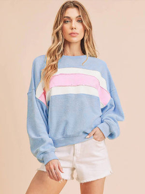 Women's Autumn/Winter Color-Blocked Crew Neck Long-Sleeved Sweatshirt