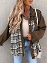 Long Sleeve Plaid Splicing Fasten Denim Jackets