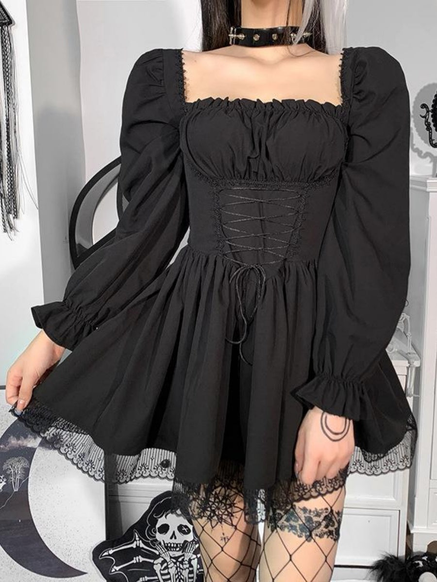 Halloween Lace Bandage Square Collar Mini&Short Dresses