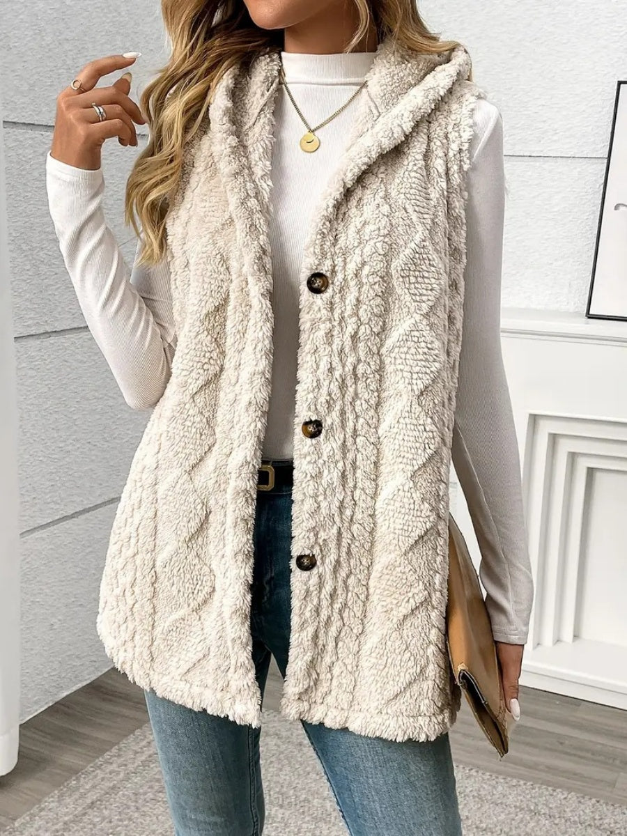 Solid Color Double-sided Plush Hooded Button Vests