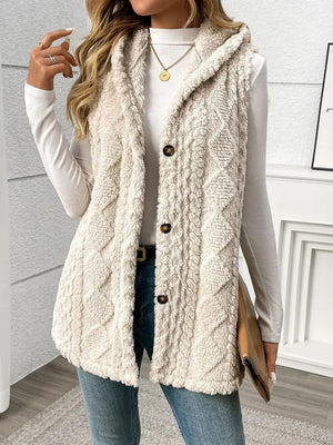 Solid Color Double-sided Plush Hooded Button Vests