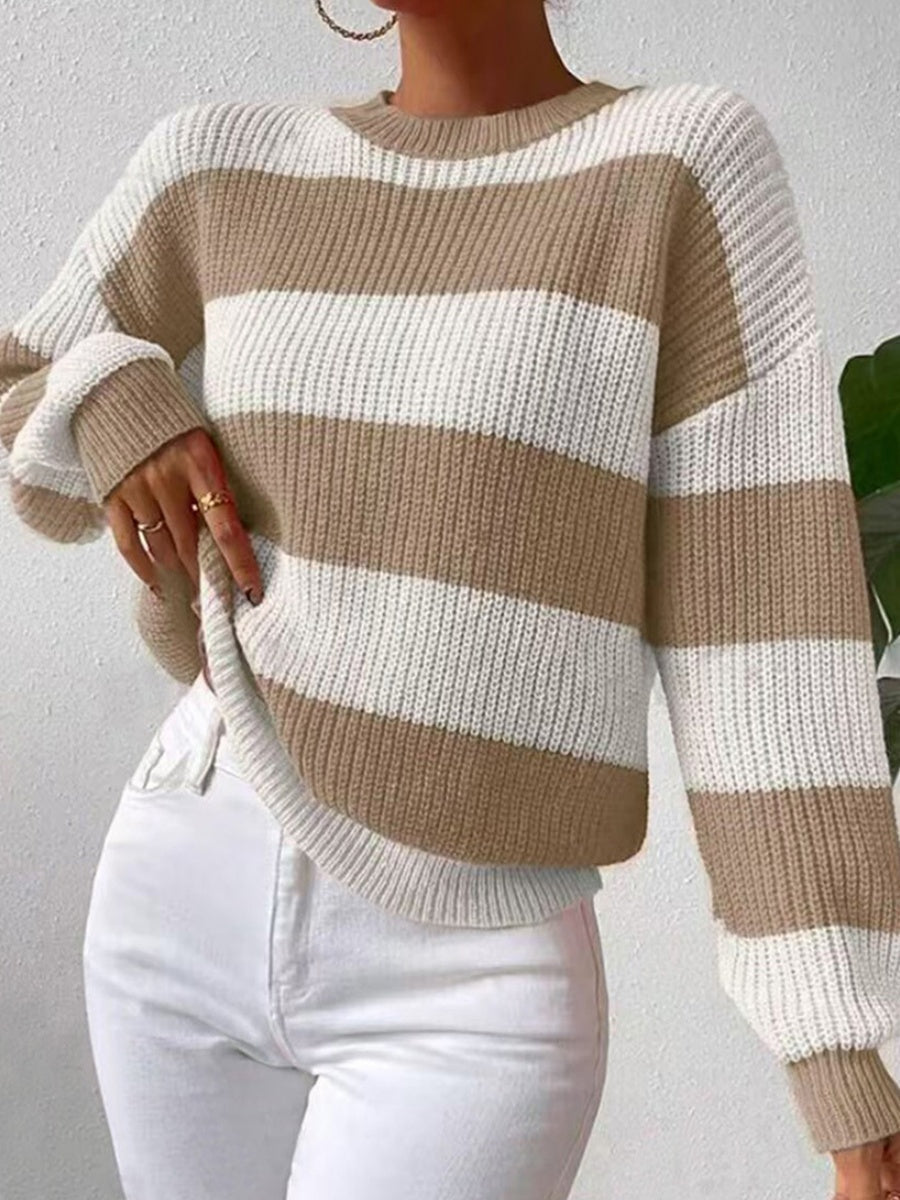 Streifen, kontrastierende Farben, überschnittene Schultern, lockere Pullover