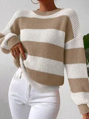 Streifen, kontrastierende Farben, überschnittene Schultern, lockere Pullover