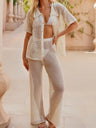 Loose-fitting Short-sleeved Shirt, Casual Trousers, See-through Cutout Sexy Vacation Sun Protection Beachwear