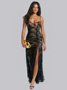 Lace Patchwork Chest Pleats Slip Dress Hot Girl With Exposed Back And Slit Mesh Maxi Dresses