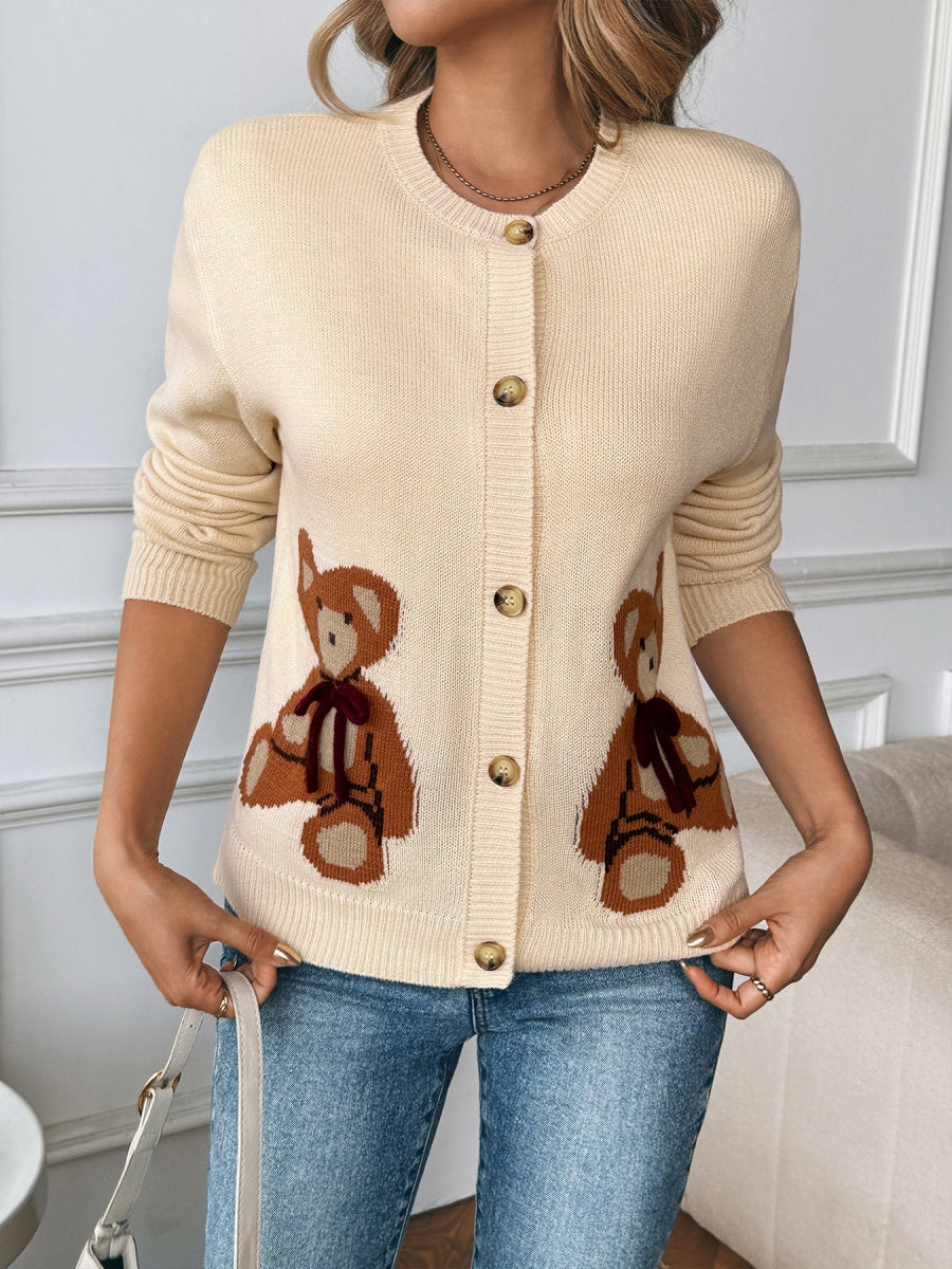 Women's Long sleeve Bear apricot button knitted cardigan