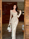 Mature And Sophisticated Long-sleeved Lace Maxi Dress