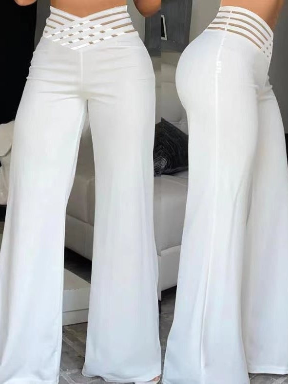 Hollowed-out Belt High Waist Casual Straight-leg Loose-fitting Trousers