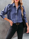 Distressed Cardigan Leg Of Mutton Sleeves Cowboy Long Sleeve Daily Workplace Chiffon Shirts/shirts