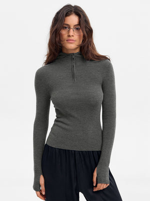 Half-zip Hooded Knit Sweater, Stylish And Suitable For Commuting, Slim Fit, Long Sleeves.
