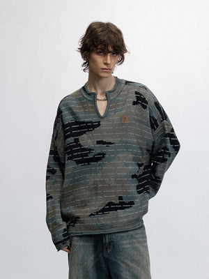 Computer Jacquard Small V-neck Camouflage Sweater
