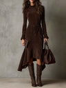 Dark Brown Double-sided Cashmere Long-sleeved Midi Dress