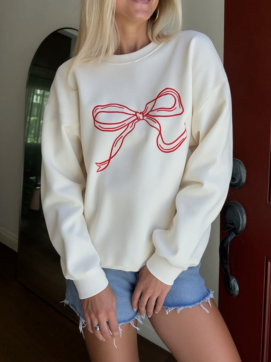 Women's Beige Bow Knot Pullover Sweatshirt