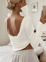 Sexy Backless T-shirt With Lace Trim And Ribbed Details