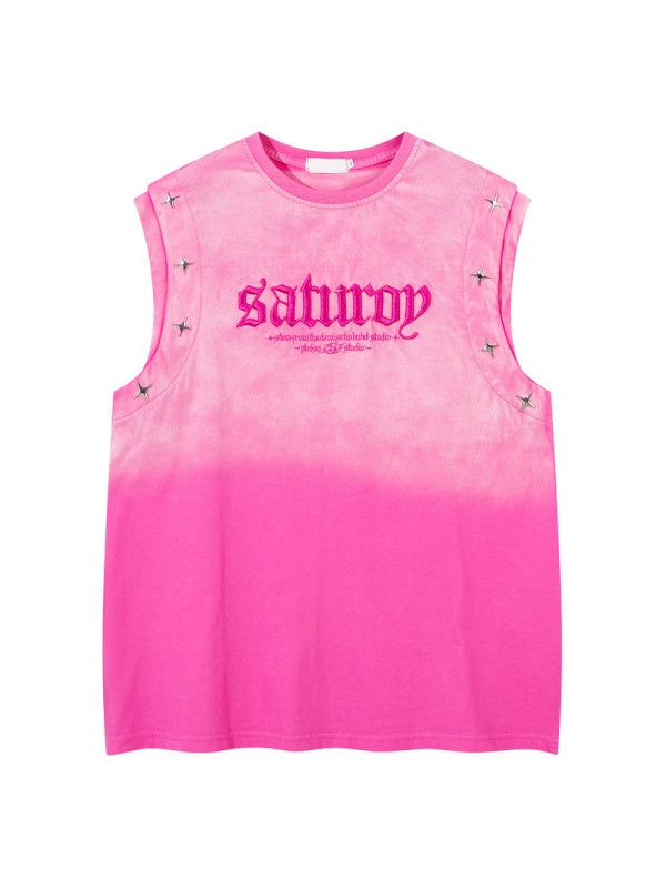 Letter Embroidery Loose-fit Personality Tank Tops