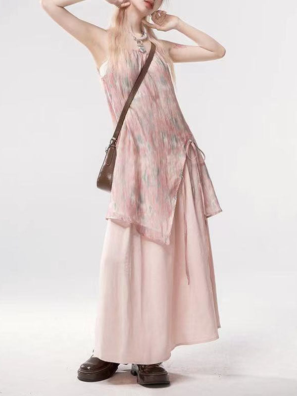 Liber Fall Women's Printed Mesh Slit Two-Piece Set