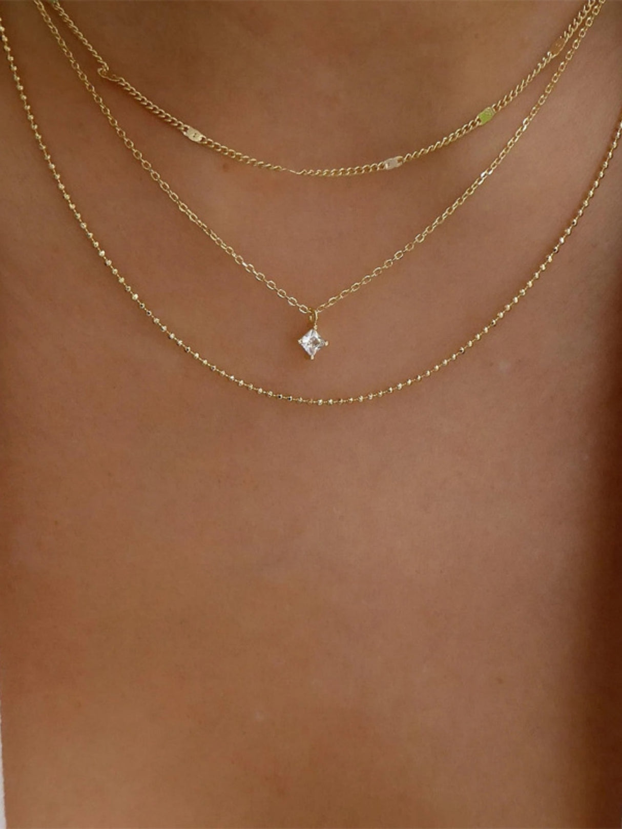 Square Diamond Multi-layer Necklace