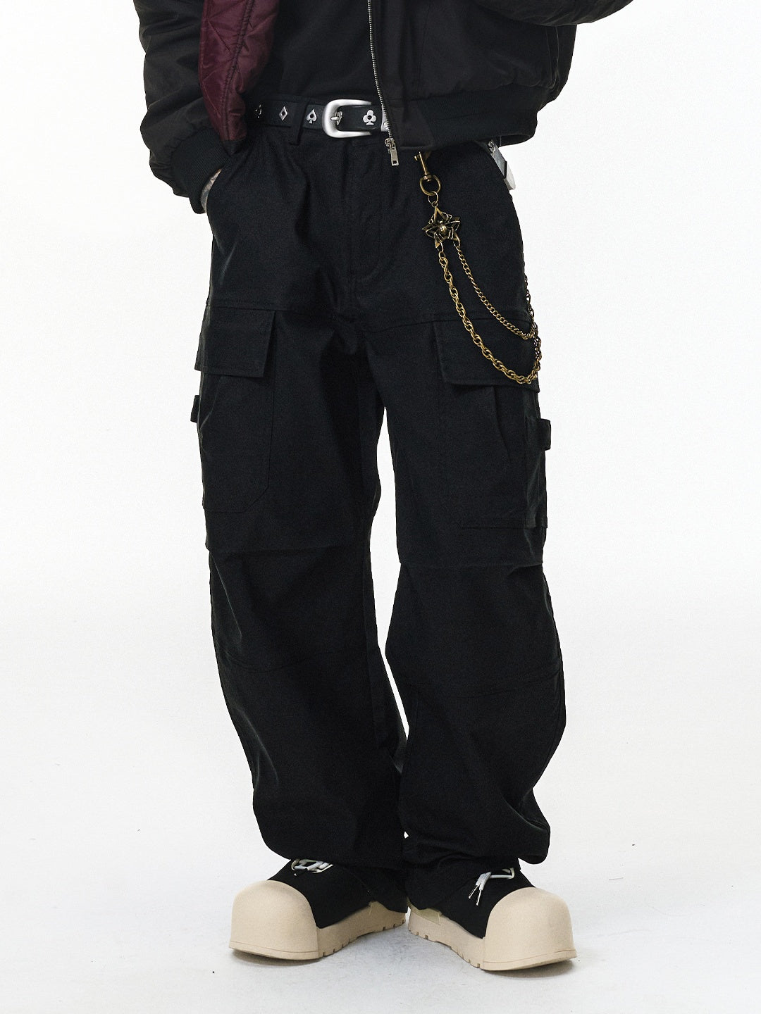 Liber Autumn Neutral wear Multiple pockets Solid Color Cargo Trousers