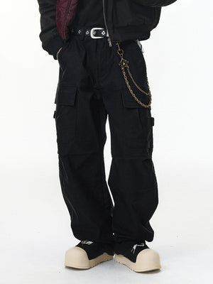 Liber Autumn Neutral wear Multiple pockets Solid Color Cargo Trousers
