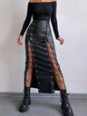 Lace Up Slit PU Leather Bodycon Skirt