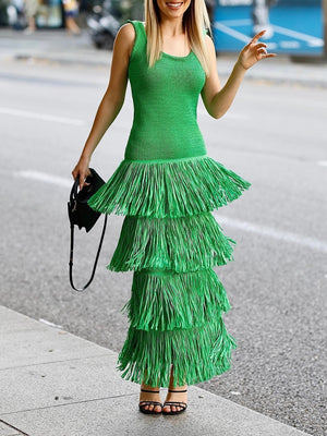 Hem Tassels Camisole Knit Maxi Dresses