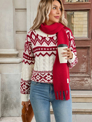Ethnic Style Pullover Knitwear Keep Warm Crew Neck Christmas Sweater