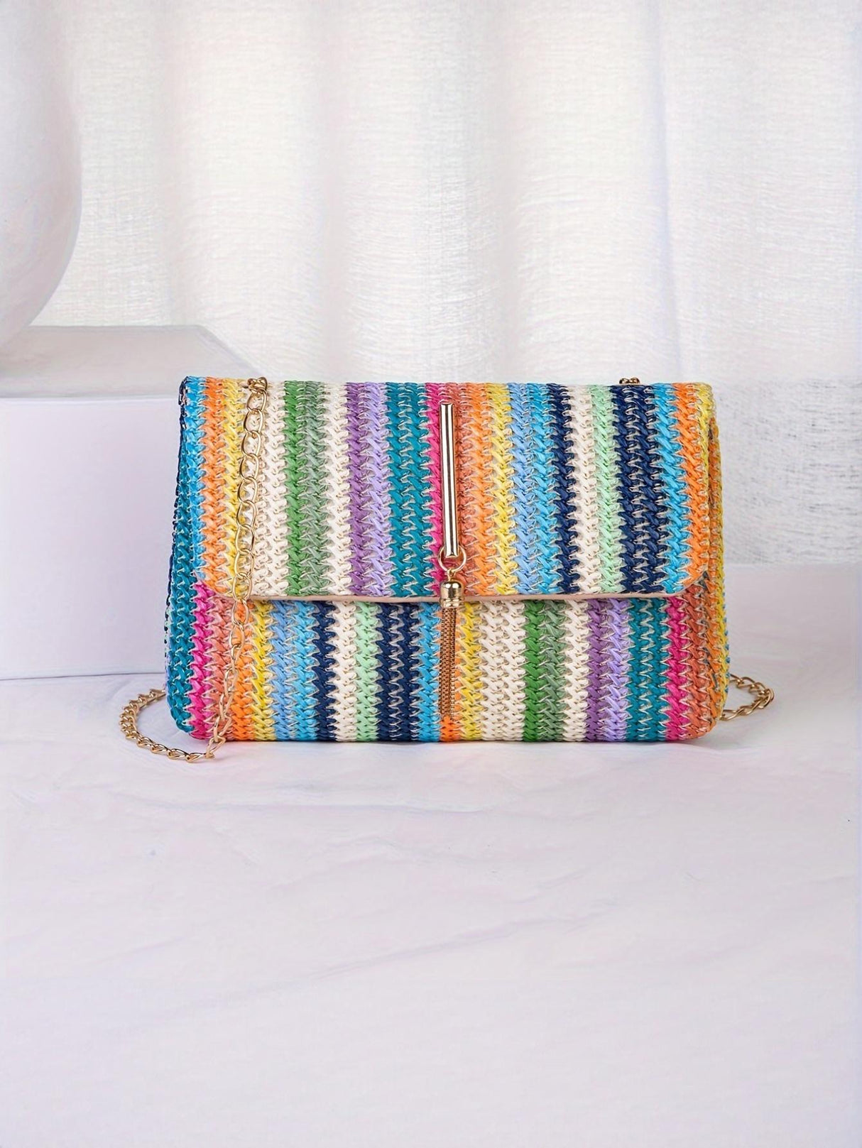 Colorful Straw Crossbody Bag For Vacation