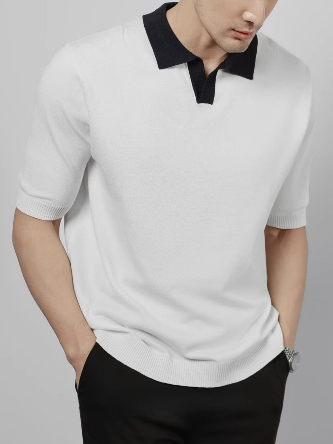Color Matching Old Money Style Slim-fit Polo Shirts
