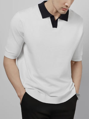 Color Matching Old Money Style Slim-fit Polo Shirts