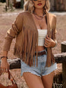 Imitation Suede Tassel Studs Long Sleeves Jackets