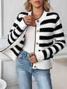 Black and white buttons Stripes Patchwork knitted cardigan