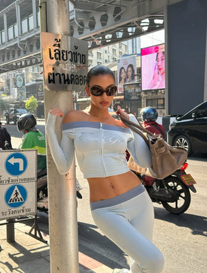 Stylish Off-shoulder Color-blocked Suit