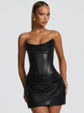 PU Pleated Fishbone Strapless A-line Bustier Mini&Short Dresses