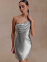 Gathering Glossy Asymmetrical Neckline, One Shoulder Sleeveless Mini&Short Dresses