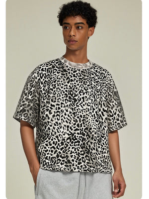 Loose-fit Cropped Leopard Print Printed T-shirt
