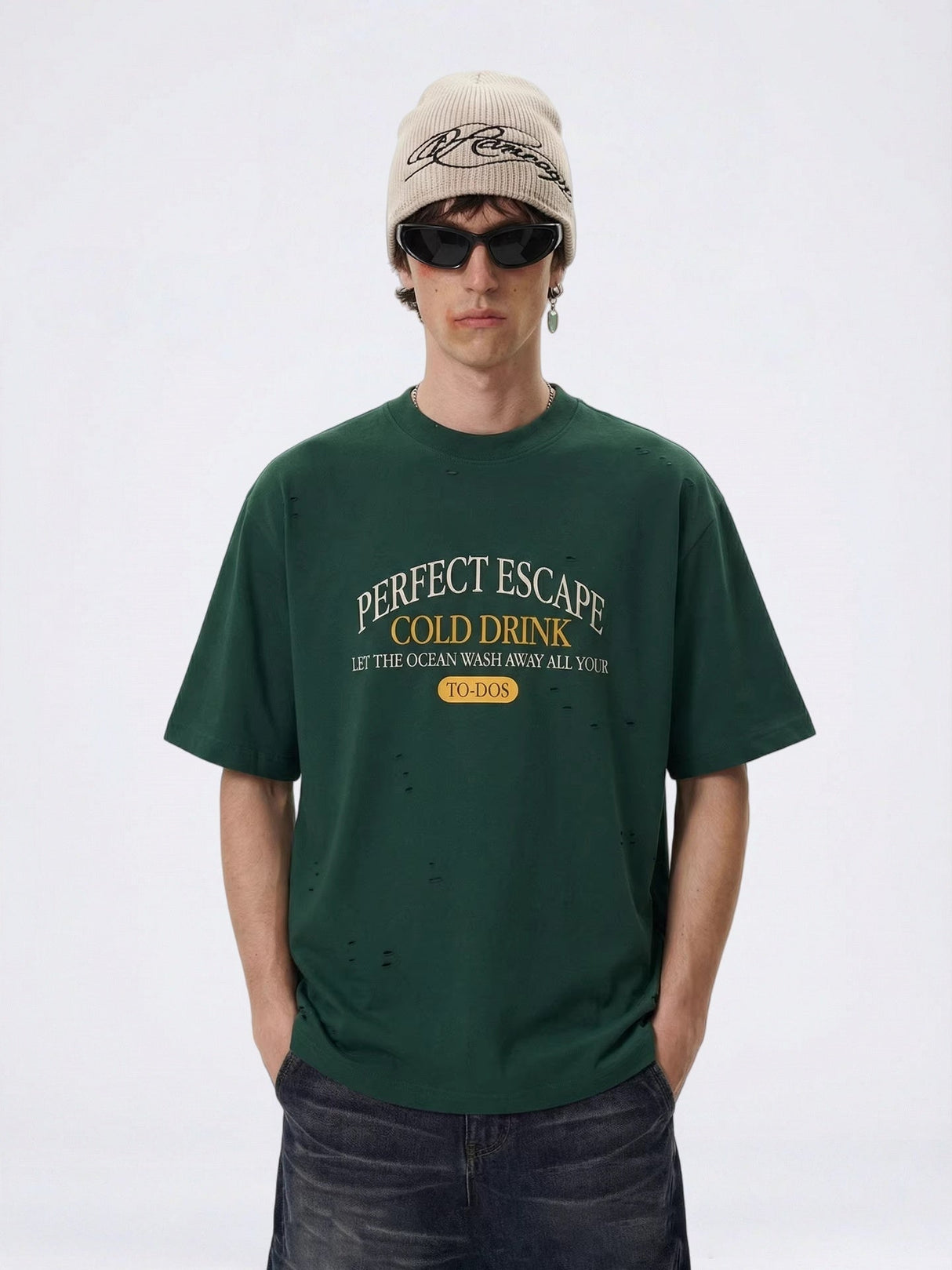 Retro High Collar Cut Up Distressed T-shirts