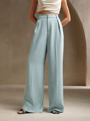 Pleated Wide-leg Pants High Waist Loose Straight Slim Suit Trousers