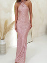 Neckband Evening Gown Sleeveless Sequined Long Dress