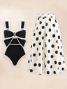 Black And White Color-blocked One-piece Swimsuit With Polka Dot Sun Protection Maxi Dress Two-piece Set