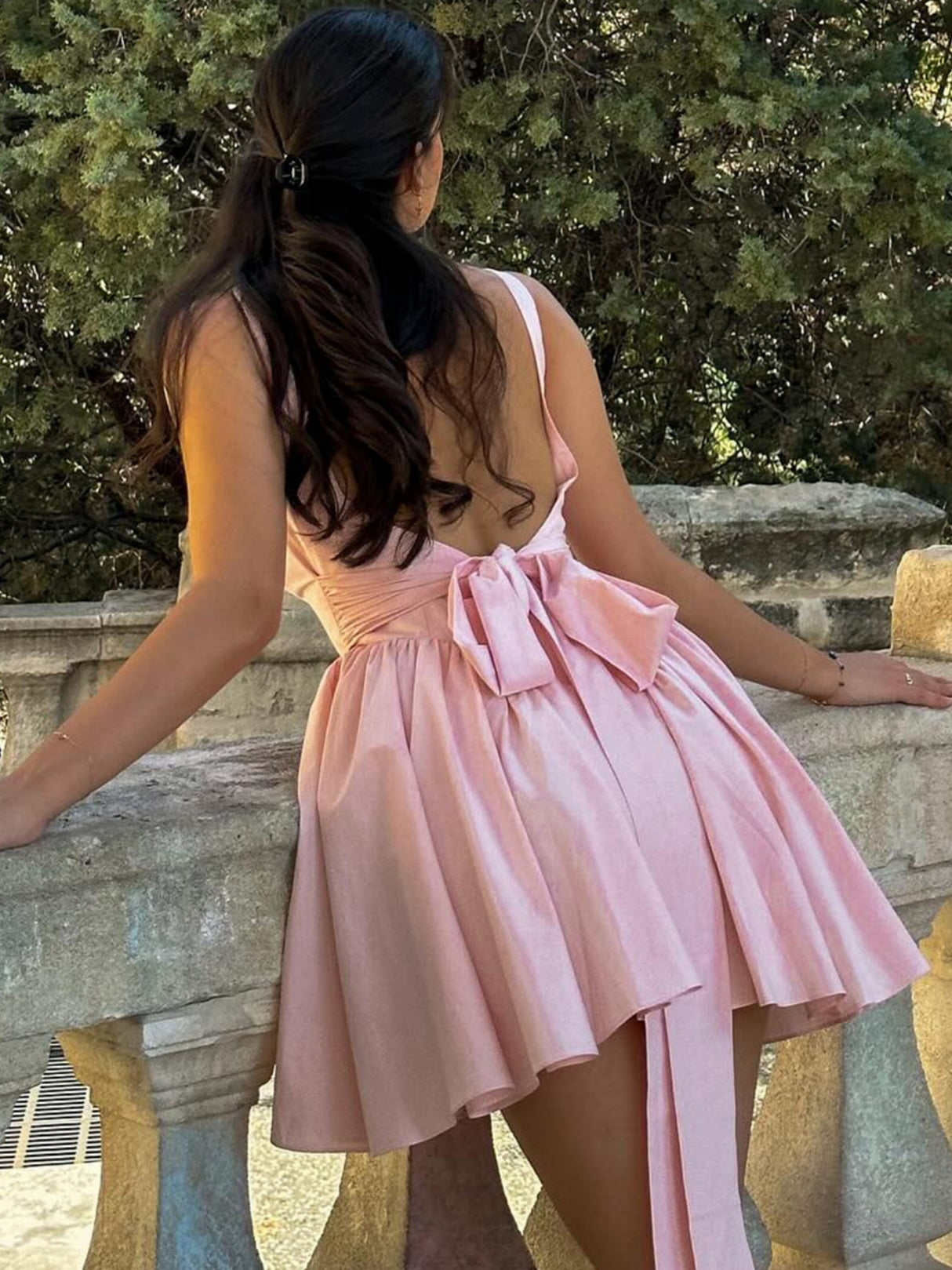 Bow Backless Strappy Mini&Short Dresses